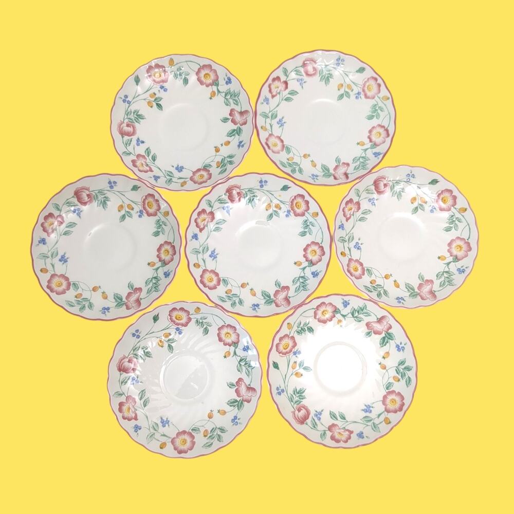 Set of 7 Churchill Staffordshire England Briar Rose Saucers /Dessert Plates 5.5"